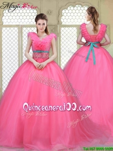 2016 Fashionable Brush Train Quinceanera Dresses in Hot Pink