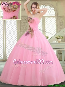 2016 New Style Rose Pink Quinceanera Gowns with Beading and Appliques