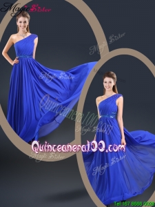 Cheap 2016 One Shoulder Blue Dama Dresses with Belt