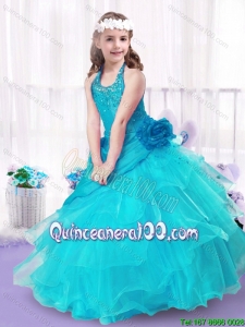 Modest Halter Top Little Girl Dress with Ball Gown