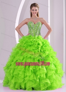 Beading Ball Gown Sweetheart Green Quinceanera Gowns for 2014 summer