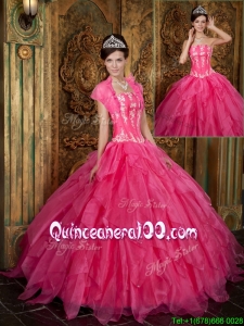 Popular Appliques and Ruffles Hot Pink Quinceanera Dresses