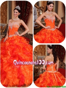 Perfect Appliques and Beading Orange Quinceanera Gowns