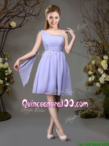 2017 Beautiful Chiffon One Shoulder Beaded Dama Dress in Lavender