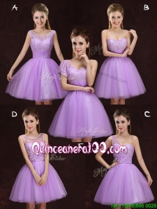 Fashionable Lilac Short Dama Dress with Lace and Ruching
