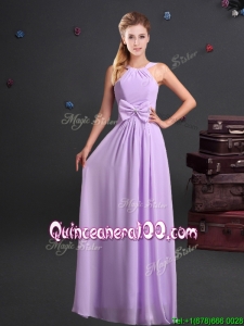 Simple Empire Halter Top Chiffon Long Dama Dress in Lavender