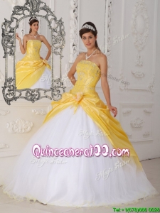 2016 Pretty Hand Made Flower Quinceanera Dresses in Yellow and White