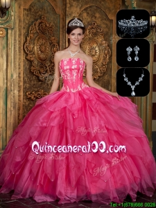 2016 Traditional Strapless Sweet 16 Dresses with Appliques and Ruffles