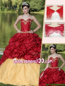 Pretty Appliques and Pick Ups Quinceanera Gowns with Brush Train