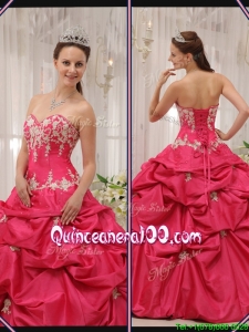 Pretty Sweetheart Appliques Quinceanera Gowns with in Coral Red