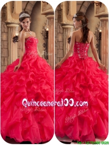 Traditional Beading and Ruffles Quinceanera Dresses in Coral Red