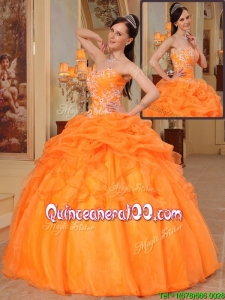 Traditional Appliques Sweetheart Quinceanera Dresses in Orange Red