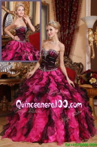 Unique Beading and Ruffles Quinceanera Gowns in Black and Red