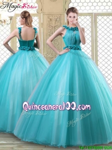 Pretty Bateau Quinceanera Dresses with Ruffles in Teal