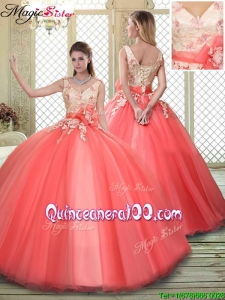 Spring Straps Quinceanera Dresses with Appliques and Hand Made Flowers