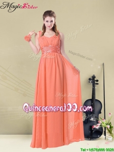 Fall Lovely Straps Floor Length Dama Dresses for Quinceanera with Ruching and Belt