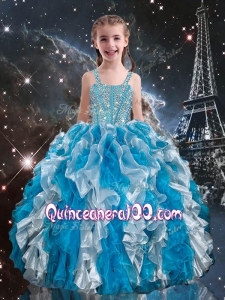 Hot Sale Straps Little Girl Pageant Dress with Beading and Ruffles for Spring