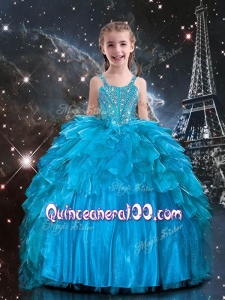 New Arrivals Straps Little Girl Pageant Dresses with Beading in Blue