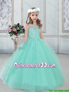 Luxurious See Through Bateau Tulle Flower Girl Dress in Apple Green