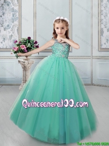 New Arrivals Lace Up Beaded Bodice Flower Girl Dress in Turquoise