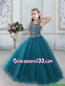 Beautiful Scoop Beaded Bodice Teal Little Girl Pageant Dress in Tulle