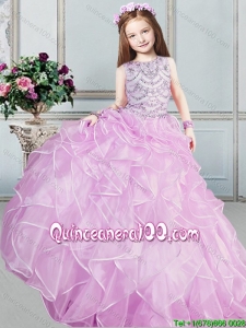 Beautiful Scoop Organza Beaded and Ruffled Little Girl Pageant Dress in Lilac