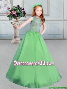 Cheap Beaded Bodice Bateau Organza Little Girl Pageant Dress in Spring Green