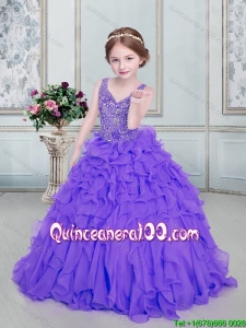 Classical Eggplant Purple Little Girl Pageant Dress with Beading and Ruffles