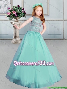 Elegant Bateau Lace Up Organza Little Girl Pageant Dress with Beading