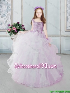 Exquisite Square Beaded and Ruffled Lilac and White Little Girl Pageant Dress