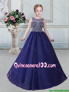 Gorgeous Beaded Decorated Scoop and Bodice Royal Blue Little Girl Pageant Dress