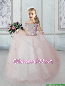 Modern Off the Shoulder Beaded Bodice Little Girl Pageant Dress in Tulle