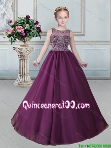 Popular Organza Beaded Decorated Scoop and Bodice Little Girl Pageant Dress in Burgundy