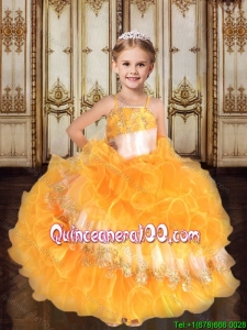 Popular Spaghetti Straps Little Girl Pageant Dress with Embroidery and Ruffles