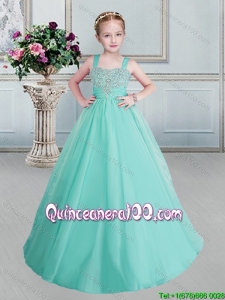 Discount Beaded Bodice Apple Green Little Girl Pageant Dress with Straps