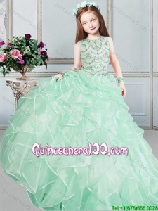 New Style Beaded Bodice Apple Green Lace Up Little Girl Pageant Dress in Organza