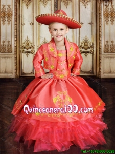 Wild West Cheap Little Girl Pageant Dress with Embroidery and Ruffled Layers