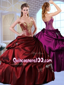 Gorgeous Ball Gown Taffeta Wine Red Quinceanera Gowns with Pick Ups