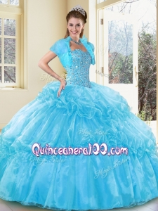 2016 Best Ball Gown Aqua Blue Sweet 16 Gowns with Beading and Ruffled Layers