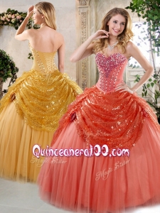 Hot Sale Floor Length Beading and Paillette Top Quinceanera Gowns for Winter