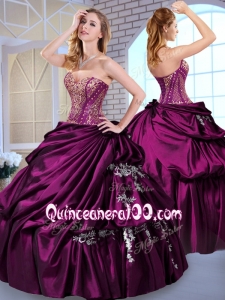 Vintage Luxurious Ball Gown Taffeta Dark Purple Quinceanera Dresses with Pick Ups