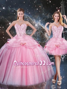 Detachable Ball Gown Sweetheart Beading Pink Quinceanera Gowns