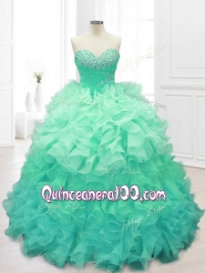 2016 Custom Made Beading and Ruffles Quinceaneara Dresses in Apple Green