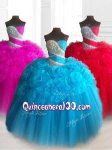2016 Custom Made Sweetheart Quinceanera Dresses with Beading and Hand Made Flowers