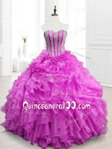 Custom Made Beading and Ruffles Fuchsia Quinceanera Gowns for 2016
