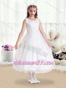 Cute Scoop White Flower Girl Dresses in Lace for 2016