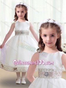 Discount Scoop White Flower Girl Dresses with Appliques