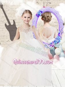 Fashionable Scoop Ball Gown White Flower Girl Dresses with Lace