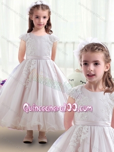 Fashionable Scoop Cap Sleeves Flower Girl Dresses with Appliques