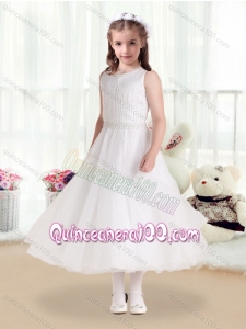 Romantic Scoop White Flower Girl Dresses with Beading